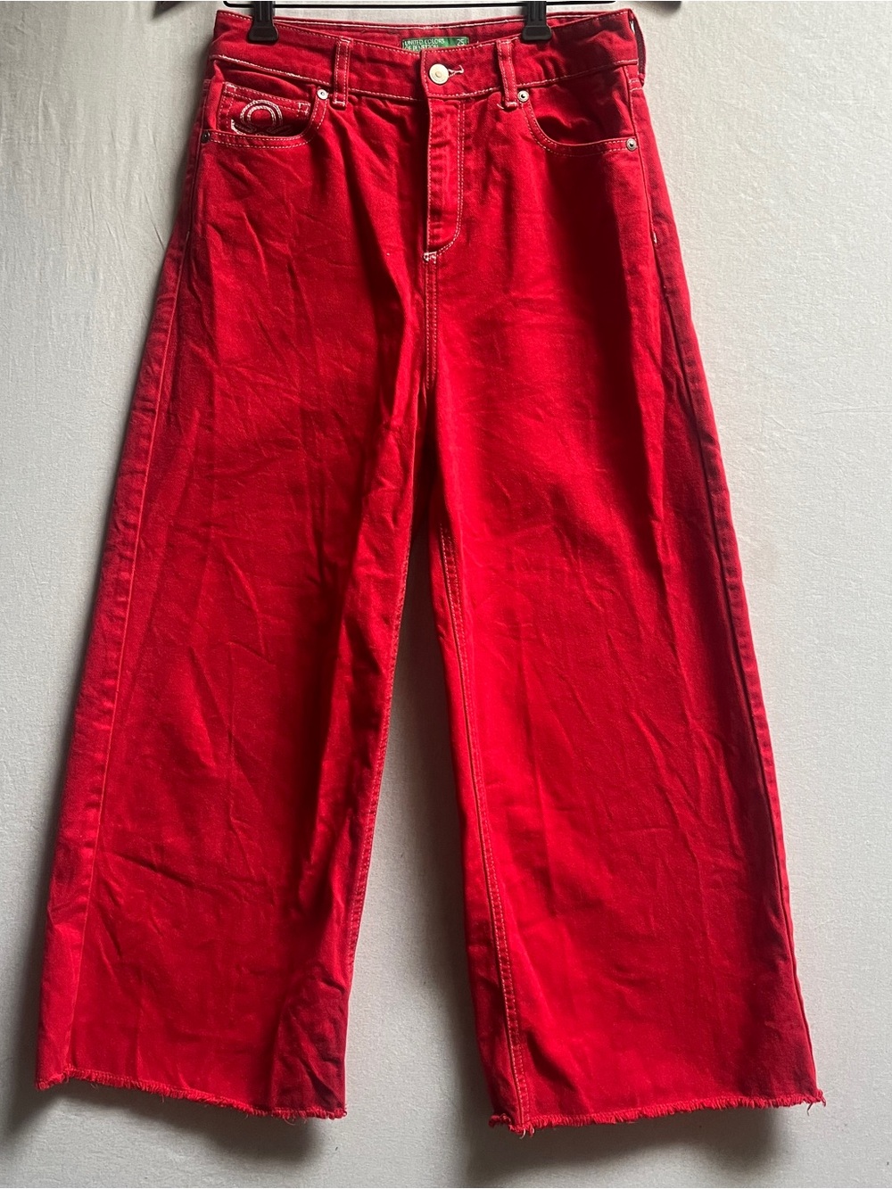 Vintage United Colors of Benetton Womens Red Denim Wide Leg Jeans 25